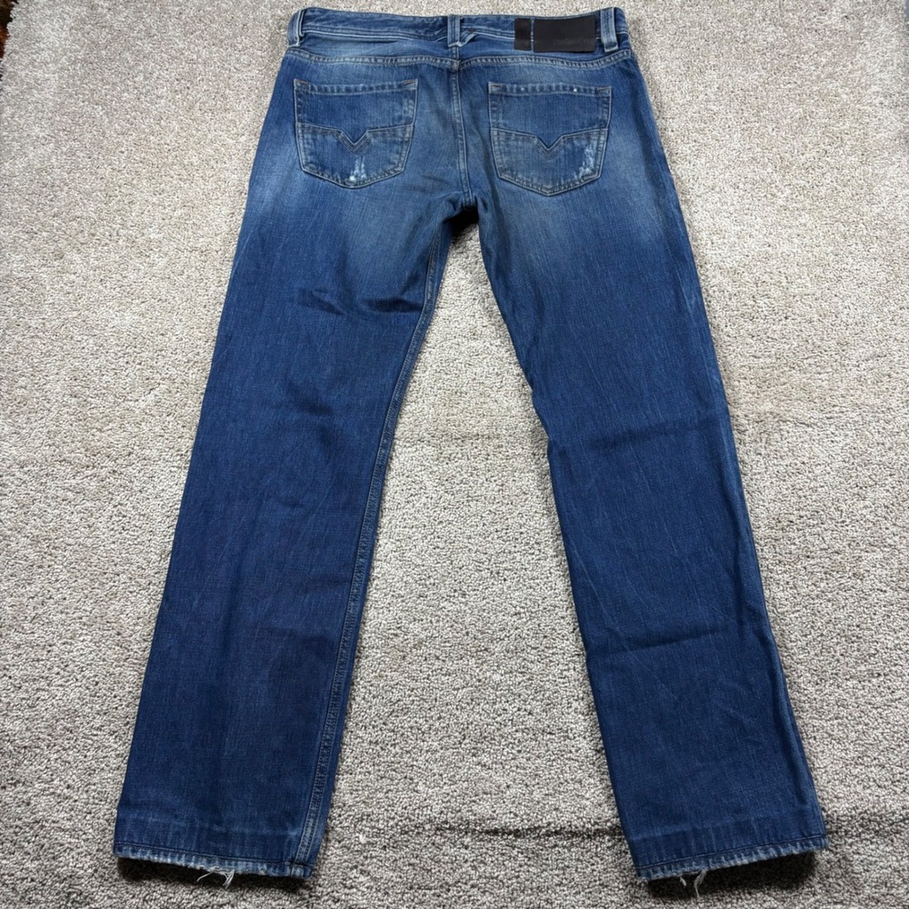 Diesel Larkee Regular Straight Jeans Mens 33x34 Blue Wash 0885W Distressed Denim